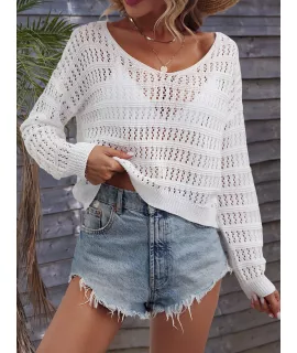 SHEIN VCAY Jersey de hombros caídos tejido abierto sin sujetador