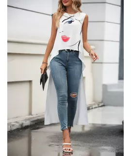 Camisa sin manga con estampado de figura bajo irregular