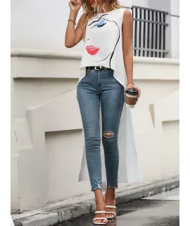 Camisa sin manga con estampado de figura bajo irregular