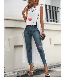 Camisa sin manga con estampado de figura bajo irregular