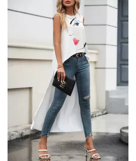 Camisa sin manga con estampado de figura bajo irregular