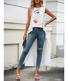 Camisa sin manga con estampado de figura bajo irregular